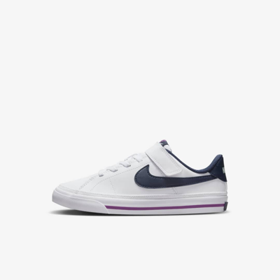 Shop Nike Court Legacy Little Kids' Shoes In White,mint Foam,vivid Purple,midnight Navy