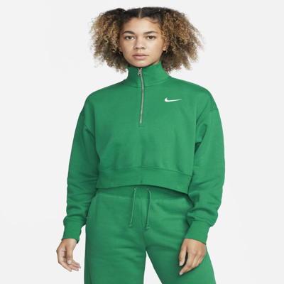 Shop Nike Women's  Sportswear Phoenix Fleece Oversized 1/2-zip Crop Sweatshirt In Green