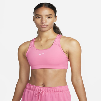 Shop Nike Women's Swoosh Medium-support 1-piece Pad Sports Bra In Pink
