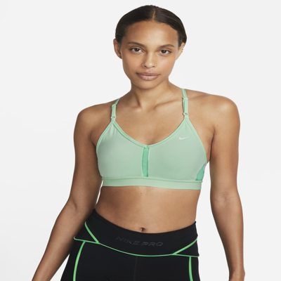 Shop Nike Women's Indy Light-support Padded V-neck Sports Bra In Green