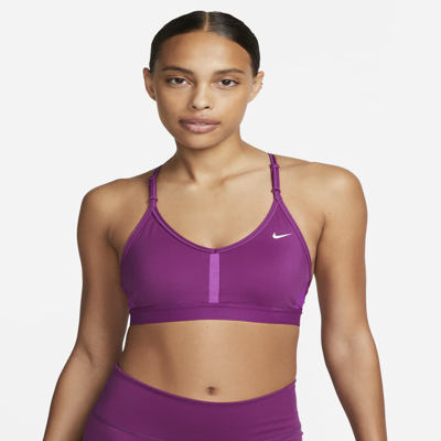 Shop Nike Women's Indy Light-support Padded V-neck Sports Bra In Purple