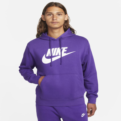 Shop Nike Men's  Sportswear Club Fleece Graphic Pullover Hoodie In Purple