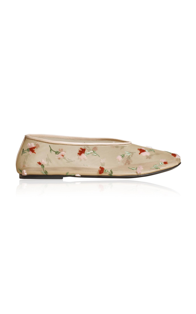 Shop Khaite Marcy Floral-embroidered Mesh Flats In Nude