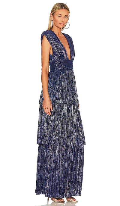Sabina Musayev Judith Foiled Pleated Knit Maxi Dress In Blue