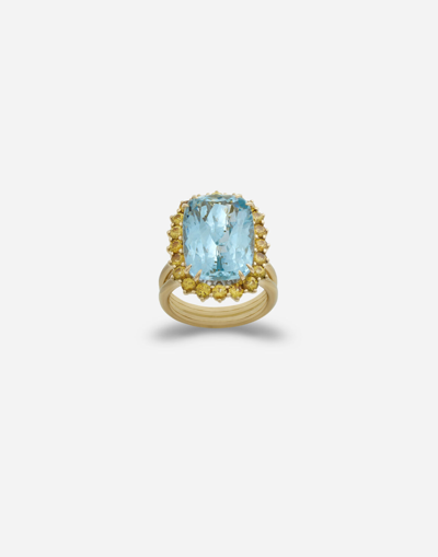 Shop Dolce & Gabbana Heritage Ring In Yellow Gold, Aquamarine And Yello Sapphires