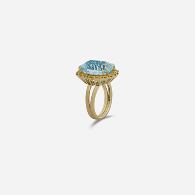 Shop Dolce & Gabbana Heritage Ring In Yellow Gold, Aquamarine And Yello Sapphires