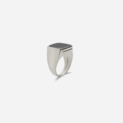 Shop Dolce & Gabbana White Gold Signet Ring In White Gold/black