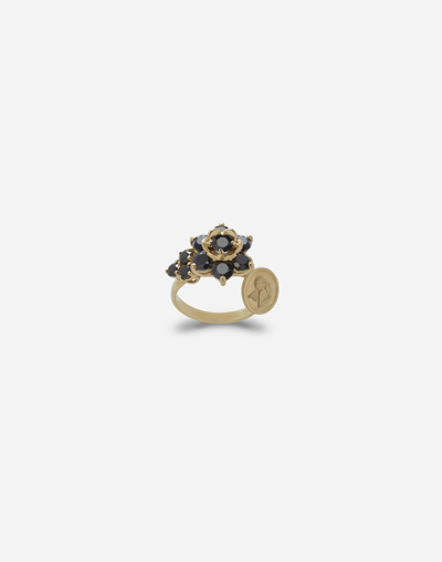 Shop Dolce & Gabbana Ring With Black Sapphires In Gold/black