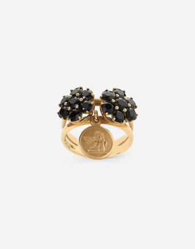 Shop Dolce & Gabbana Family Ring In Yellow 18kt Gold With Black Sapphires