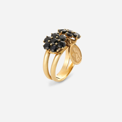 Shop Dolce & Gabbana Family Ring In Yellow 18kt Gold With Black Sapphires
