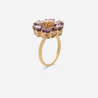 Shop Dolce & Gabbana Spring Ring In Yellow 18kt Gold With Amethyst Floral Motif