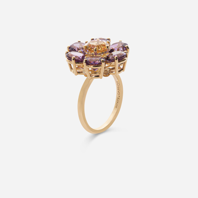 Dolce & Gabbana Spring Ring In Yellow 18kt Gold With Amethyst Floral Motif In Gold