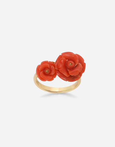 Shop Dolce & Gabbana Coral Ring In Yellow 18kt Gold With Coral Rose