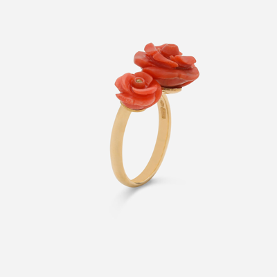 Shop Dolce & Gabbana Coral Ring In Yellow 18kt Gold With Coral Rose