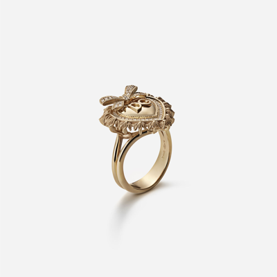 Shop Dolce & Gabbana Devotion Ring In Yellow Gold With Diamonds