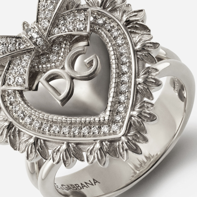 Shop Dolce & Gabbana Devotion Ring In White Gold With Diamonds