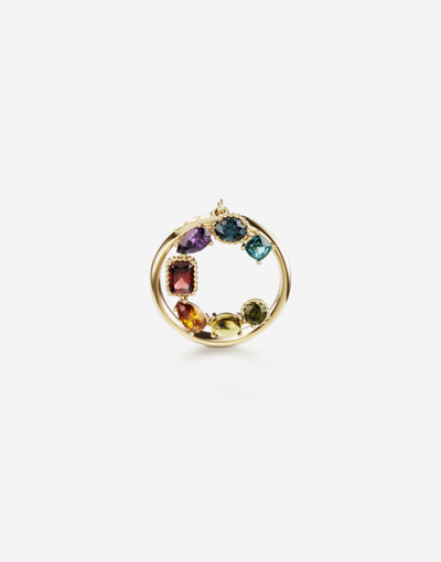 Shop Dolce & Gabbana Rainbow Alphabet C Ring In Yellow Gold With Multicolor Fine Gems