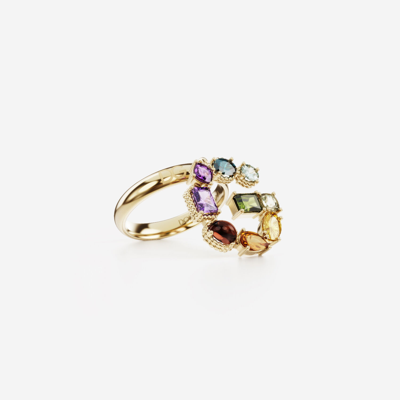 Shop Dolce & Gabbana Rainbow Alphabet G Ring In Yellow Gold With Multicolor Fine Gems