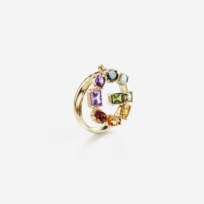 Shop Dolce & Gabbana Rainbow Alphabet G Ring In Yellow Gold With Multicolor Fine Gems