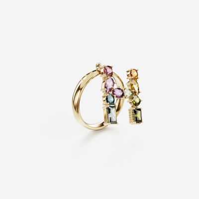 Shop Dolce & Gabbana Rainbow Alphabet H Ring In Yellow Gold With Multicolor Fine Gems