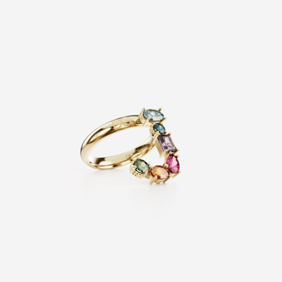 Shop Dolce & Gabbana Rainbow Alphabet J Ring In Yellow Gold With Multicolor Fine Gems