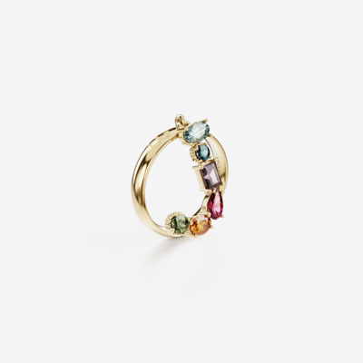Shop Dolce & Gabbana Rainbow Alphabet J Ring In Yellow Gold With Multicolor Fine Gems