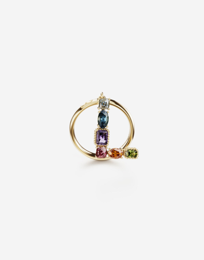 Shop Dolce & Gabbana Rainbow Alphabet L Ring In Yellow Gold With Multicolor Fine Gems