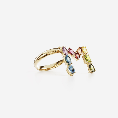 Shop Dolce & Gabbana Rainbow Alphabet M Ring In Yellow Gold With Multicolor Fine Gems