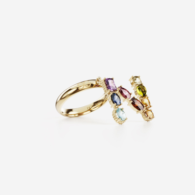 Shop Dolce & Gabbana Rainbow Alphabet N Ring In Yellow Gold With Multicolor Fine Gems