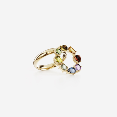 Shop Dolce & Gabbana Rainbow Alphabet O Ring In Yellow Gold With Multicolor Fine Gems