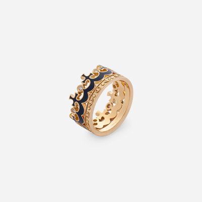 Shop Dolce & Gabbana Crown Yellow Gold Ring With Blue Enamel Crown And Diamonds