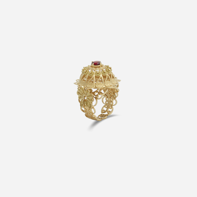 Shop Dolce & Gabbana Pizzo Ring In Yellow Gold And Rhodolite Garnet