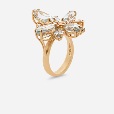 Shop Dolce & Gabbana Spring Ring In Yellow 18kt Gold With Aquamarine Butterfly