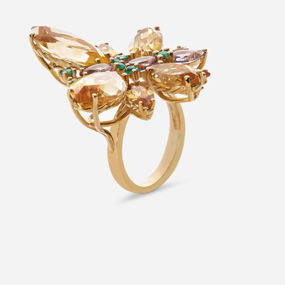 Shop Dolce & Gabbana Spring Ring In Yellow 18kt Gold With Citrine Butterfly