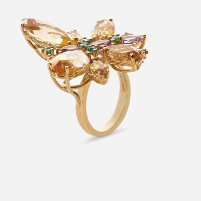 Dolce & Gabbana Spring Ring In Yellow 18kt Gold With Citrine Butterfly In Gold