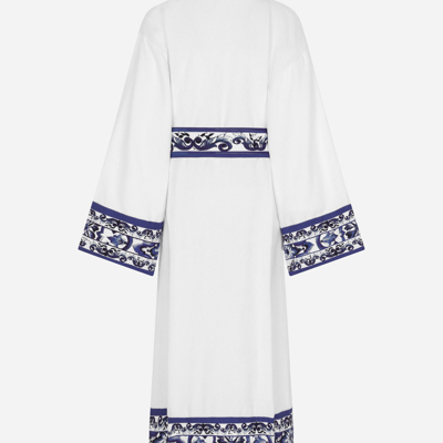 Dolce & Gabbana Majolica-print Contrasting-trim Robe In Multicolor