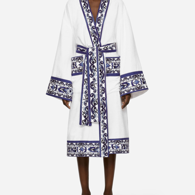 Dolce & Gabbana Majolica-print Contrasting-trim Robe In Multicolor
