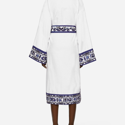 Dolce & Gabbana Majolica-print Contrasting-trim Robe In Multicolor