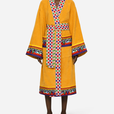Dolce & Gabbana Cotton Terry Bathrobe In Multicolor