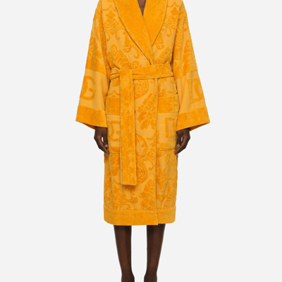 Dolce & Gabbana Cotton Jacquard Bathrobe In Multicolor