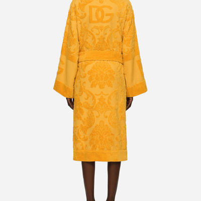 Dolce & Gabbana Cotton Jacquard Bathrobe In Multicolor
