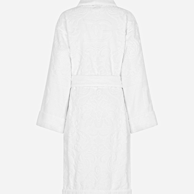 Dolce & Gabbana Terry Cotton Jacquard Bath Robe In Multicolor
