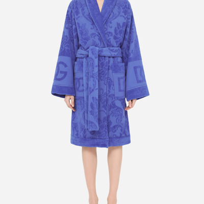 Shop Dolce & Gabbana Bath Robe In Terry Cotton Jacquard In Multicolor