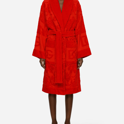 Dolce & Gabbana Bath Robe In Terry Cotton Jacquard In Multicolor