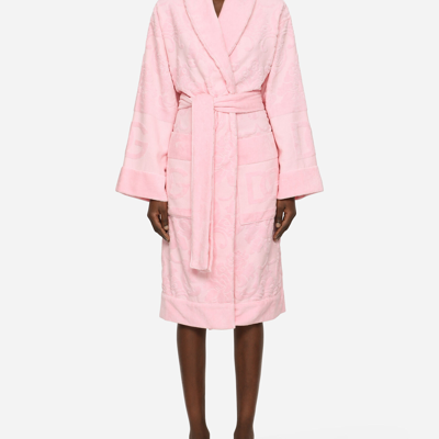 Shop Dolce & Gabbana Bath Robe In Terry Cotton Jacquard In Multicolor