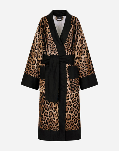 Dolce & Gabbana All Over Leopard Print Bathrobe In Multicolor