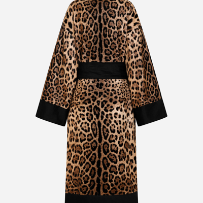Dolce & Gabbana All Over Leopard Print Bathrobe In Multicolor