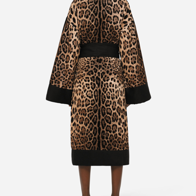 Dolce & Gabbana All Over Leopard Print Bathrobe In Multicolor