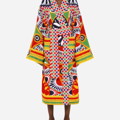 Dolce & Gabbana Terry Cotton Bath Robe In Multicolor