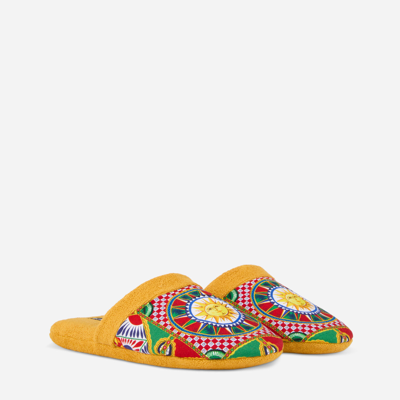 Shop Dolce & Gabbana Cotton Terry Slippers In Multicolor